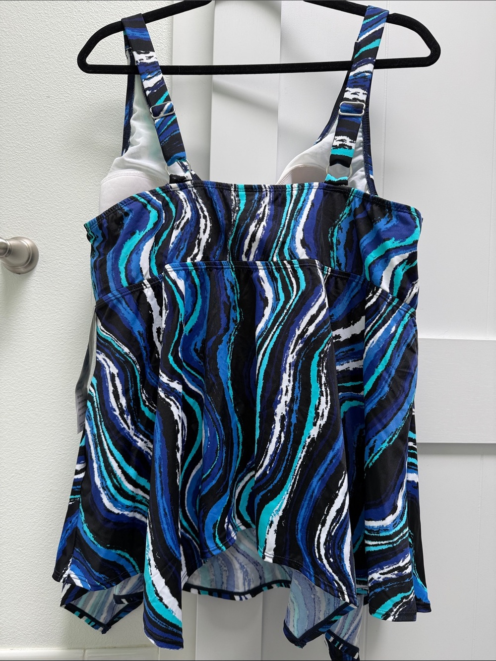 NWT Avenue Black, White, Blue & Teal Patterned Swim Top Size 24 - Picture 3 of 5